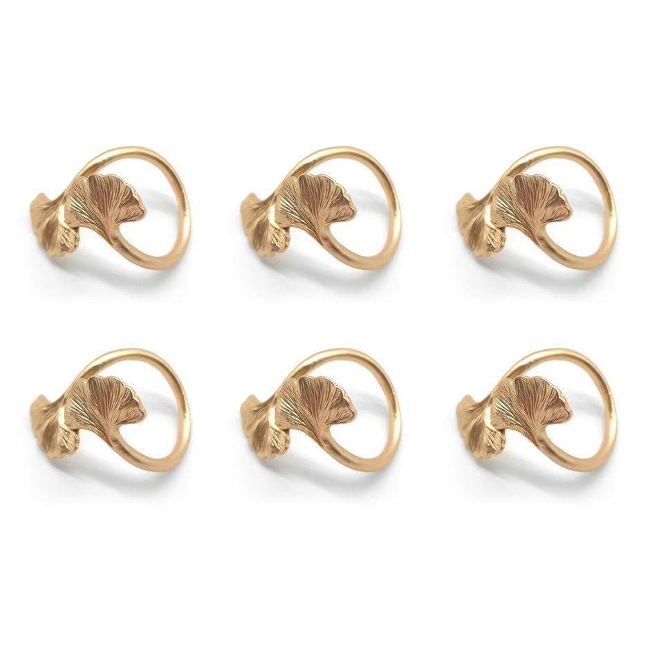 Gingko Napkin Rings, Set of 6 - Gold