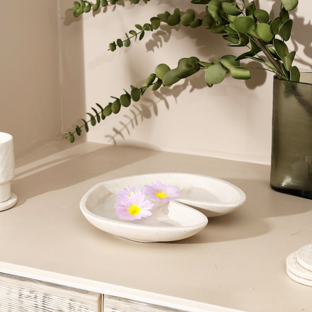 Ginkgo Serving Platter - Speckled Cream