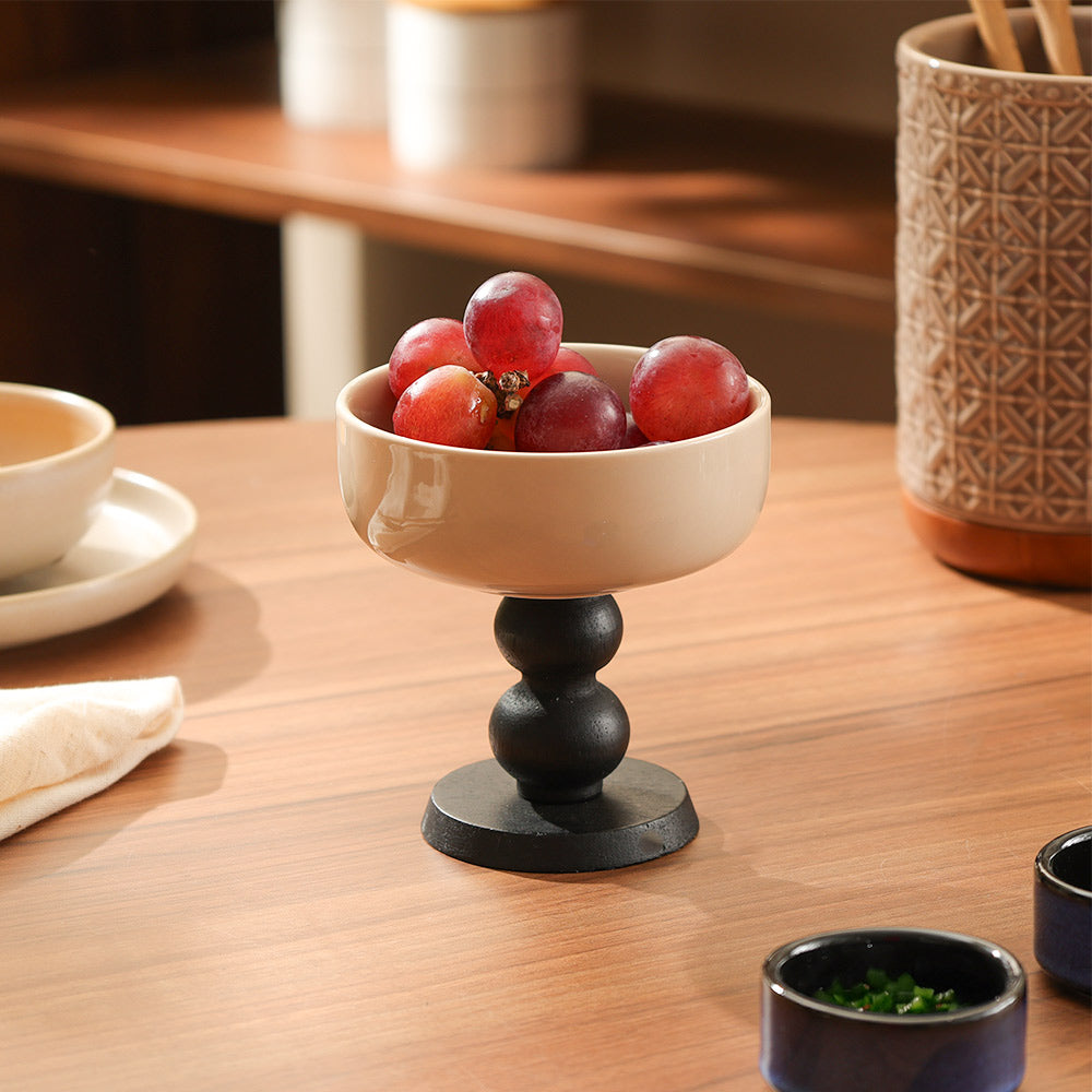 Glace Ceramic Dessert Bowl - Beige Black