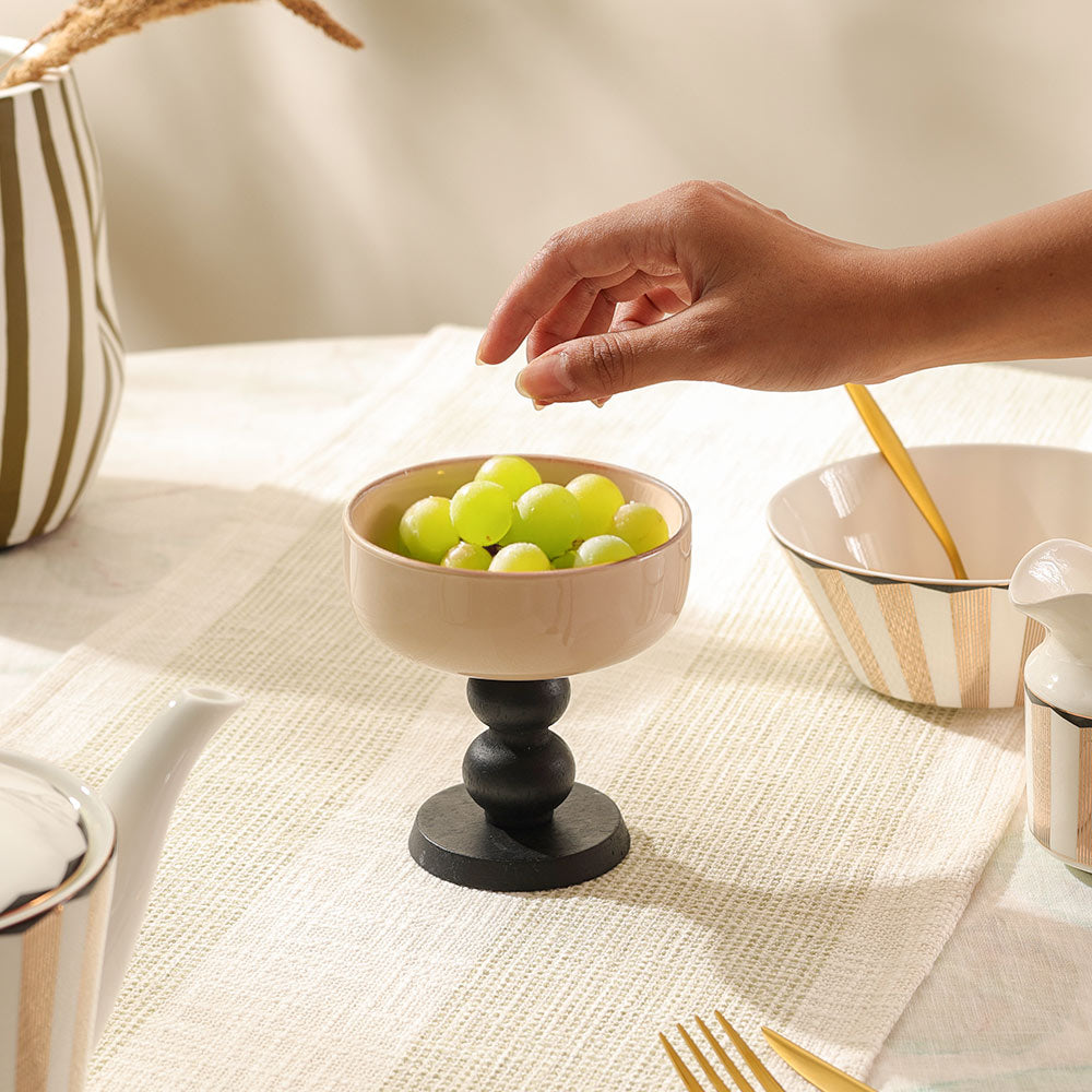 Glace Ceramic Dessert Bowl - Beige Black