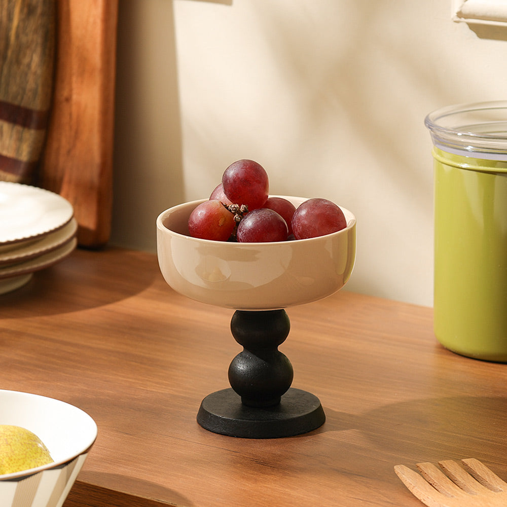 Glace Ceramic Dessert Bowl - Beige Black