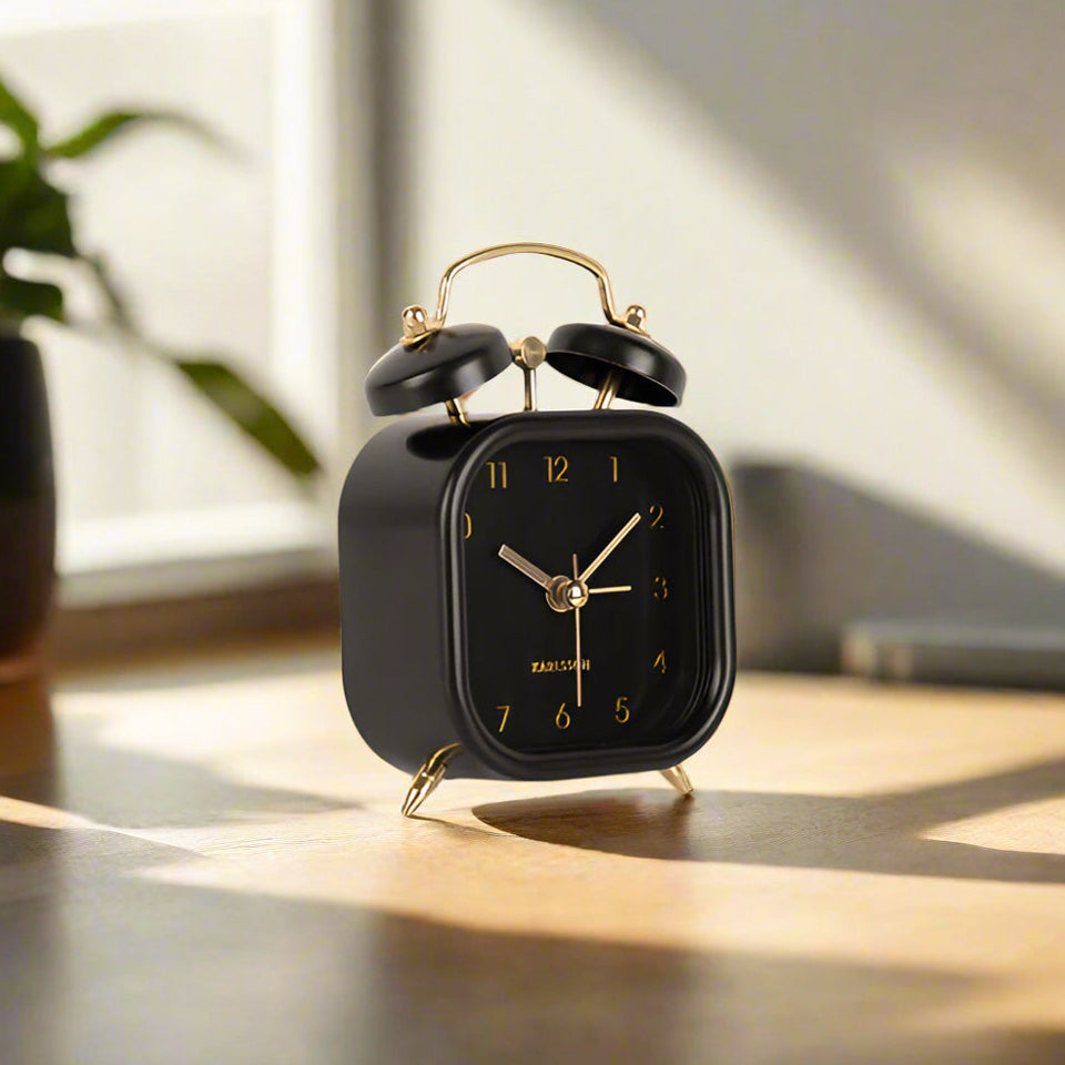 Glam Metallic Square Alarm Clock Small - Black
