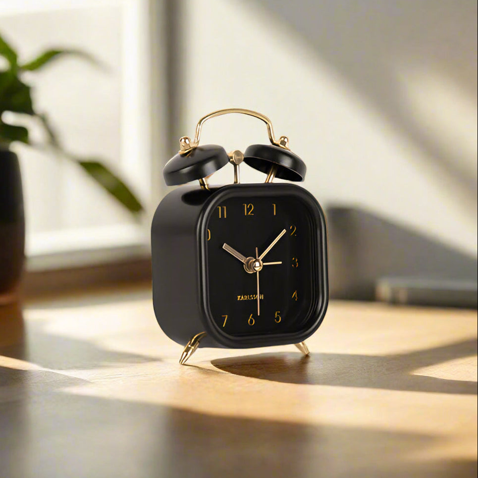 Glam Metallic Square Alarm Clock Small - Black