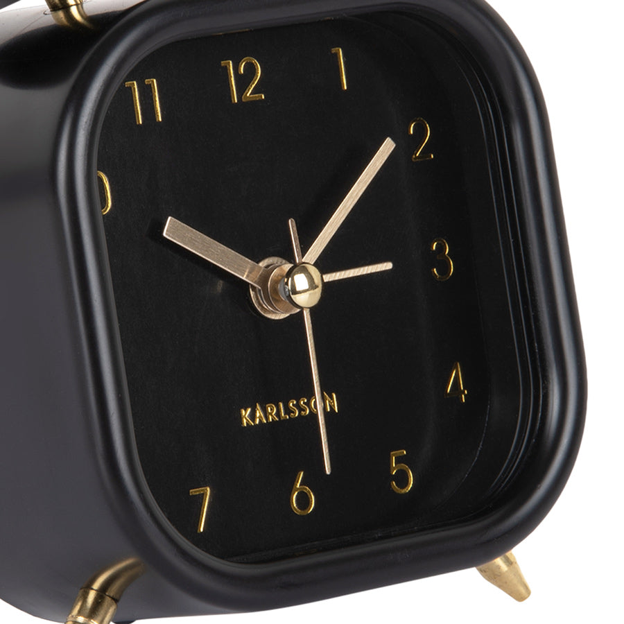 Glam Metallic Square Alarm Clock Small - Black