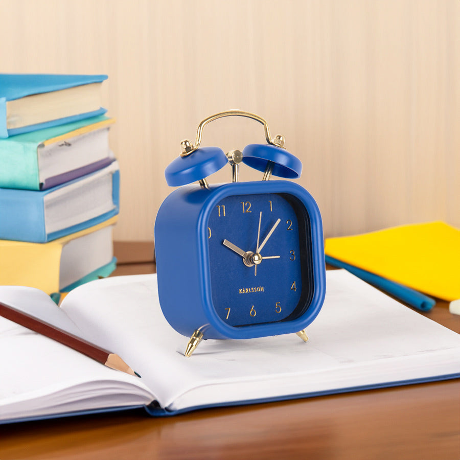 Glam Metallic Square Alarm Clock Small - Dark Blue