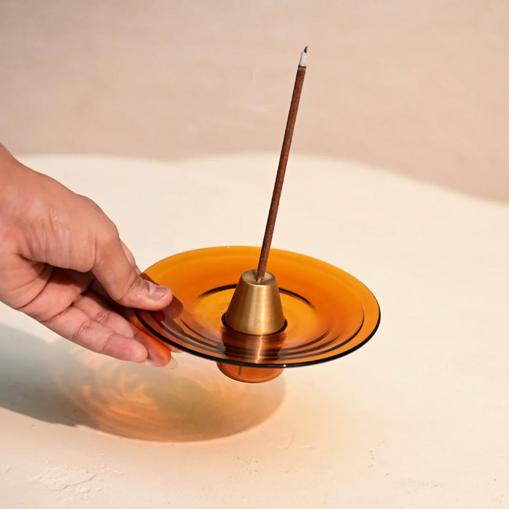 Glass Incense Holder - Amber