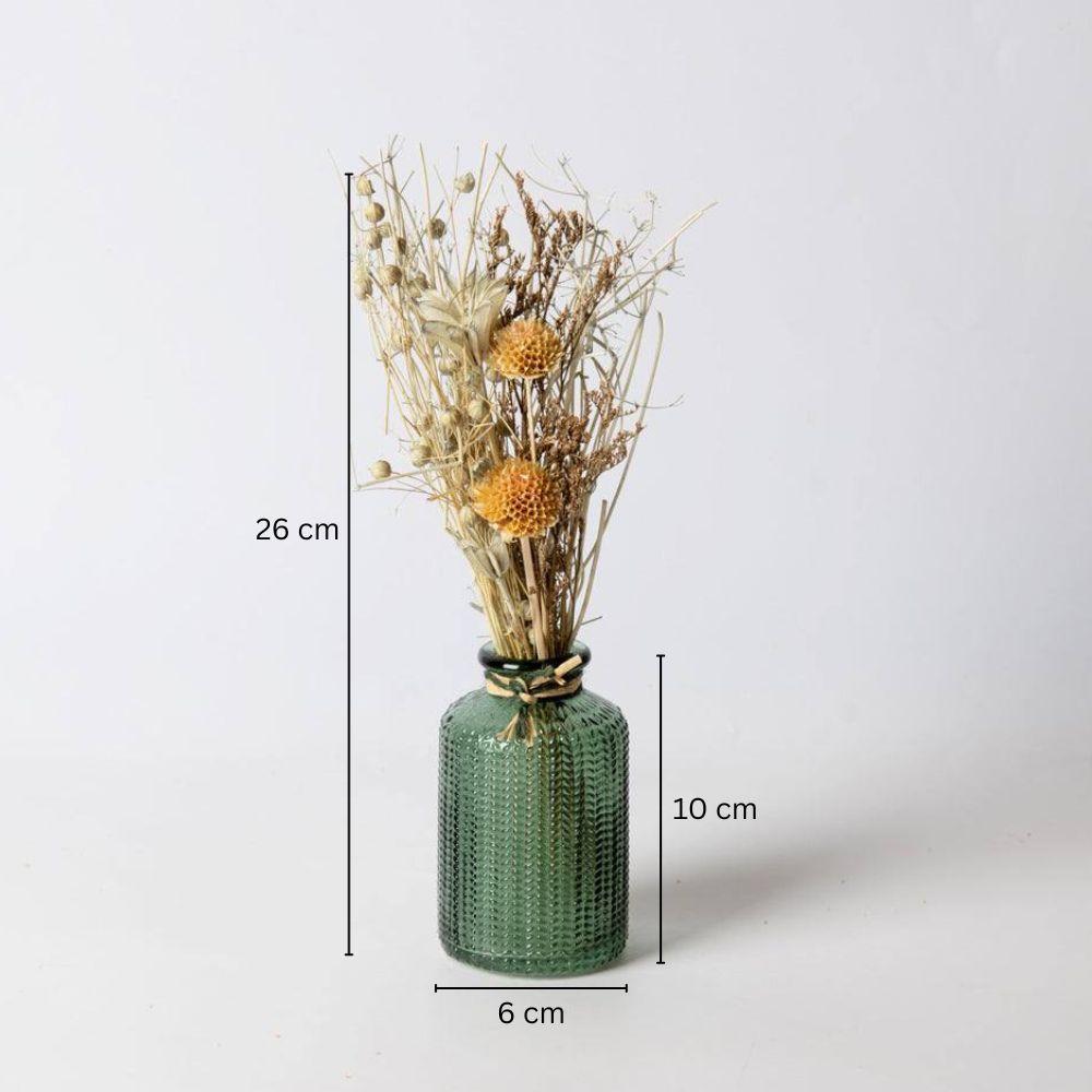 Glass Vase with Dried Bunch Small - Earthen Green