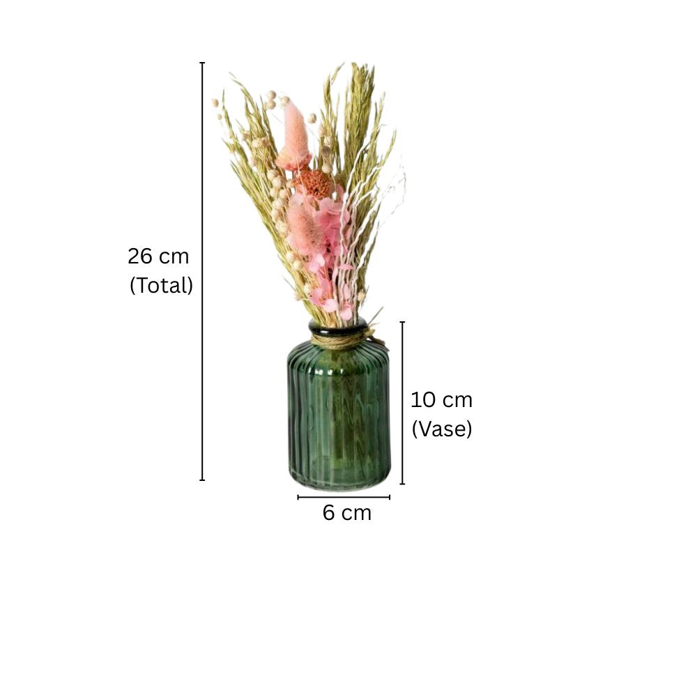 Glass Vase with Dried Bunch Small - White & Pink