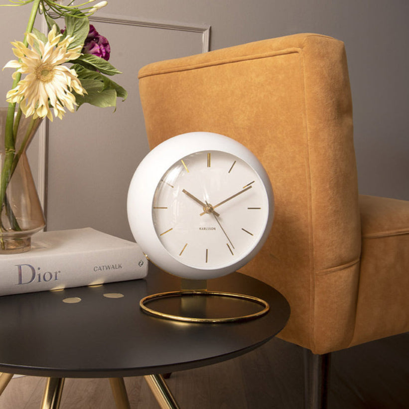 Globe Table Clock 21cm - White Gold