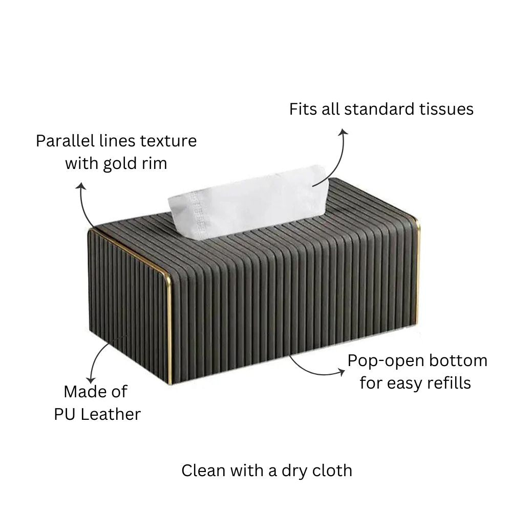 Gold Edge Tissue Box Holder - Dark Grey