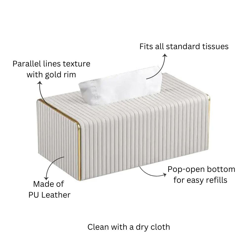 Gold Edge Tissue Box Holder - Ivory