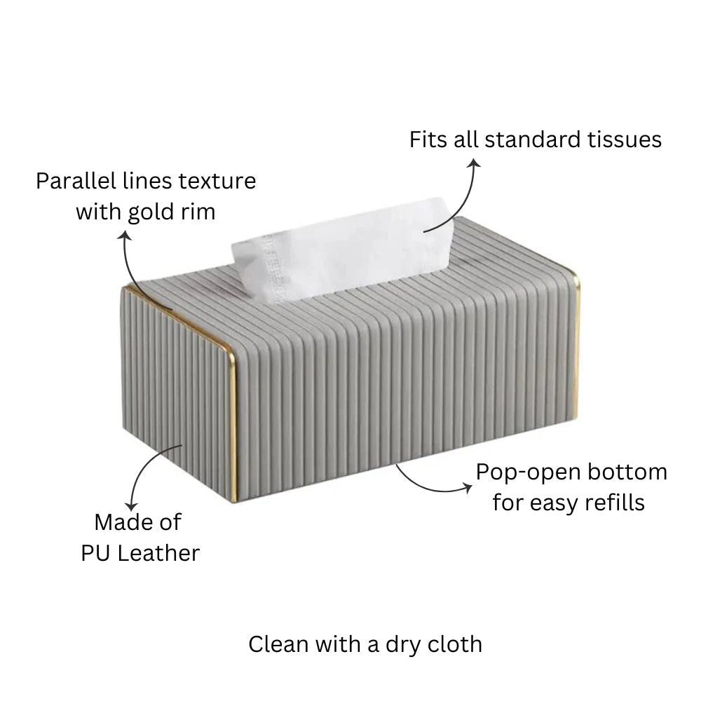Gold Edge Tissue Box Holder - Light Grey
