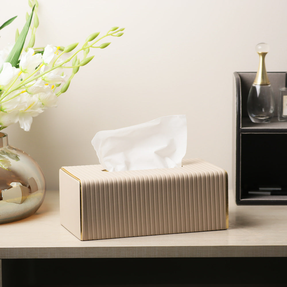 Gold Edge Tissue Box Holder - Taupe