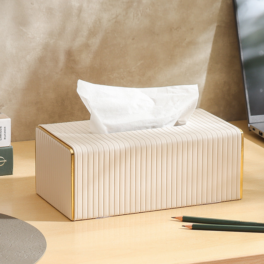 Gold Edge Tissue Box Holder - Ivory