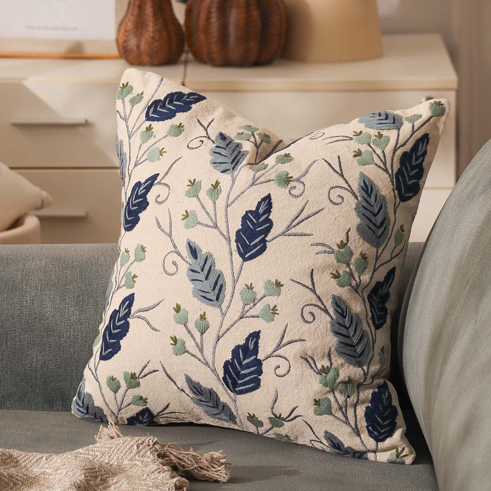Gooseberry Embroidered Cushion Cover 45x45cm - Blue Beige