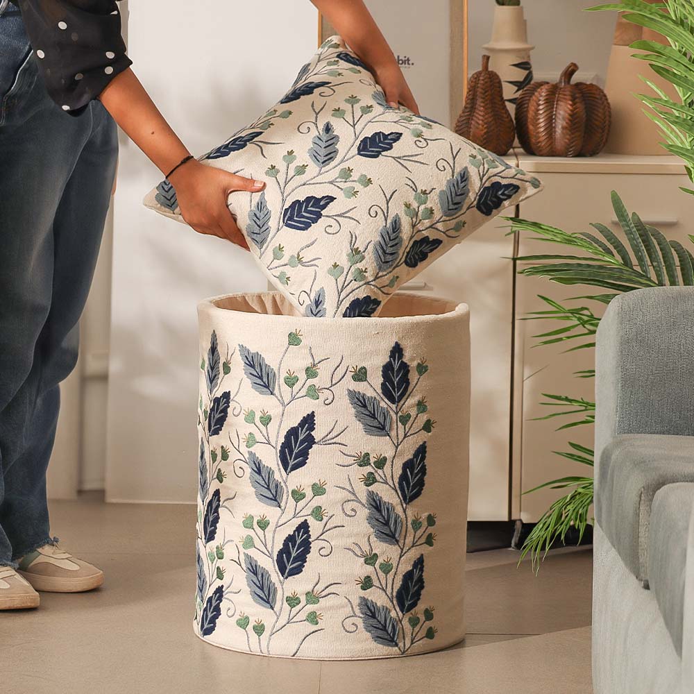 Gooseberry Embroidered Cushion Cover 45x45cm - Blue Beige