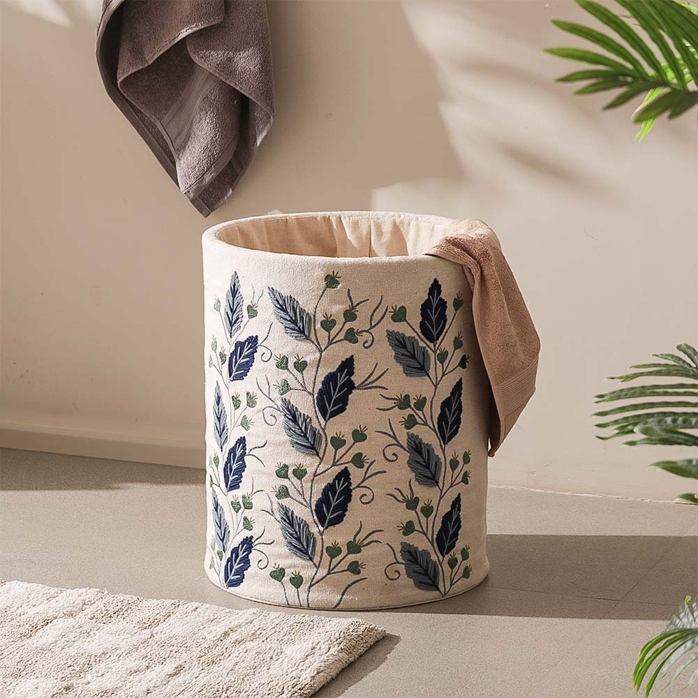 Gooseberry Embroidered Storage Basket - Blue Beige