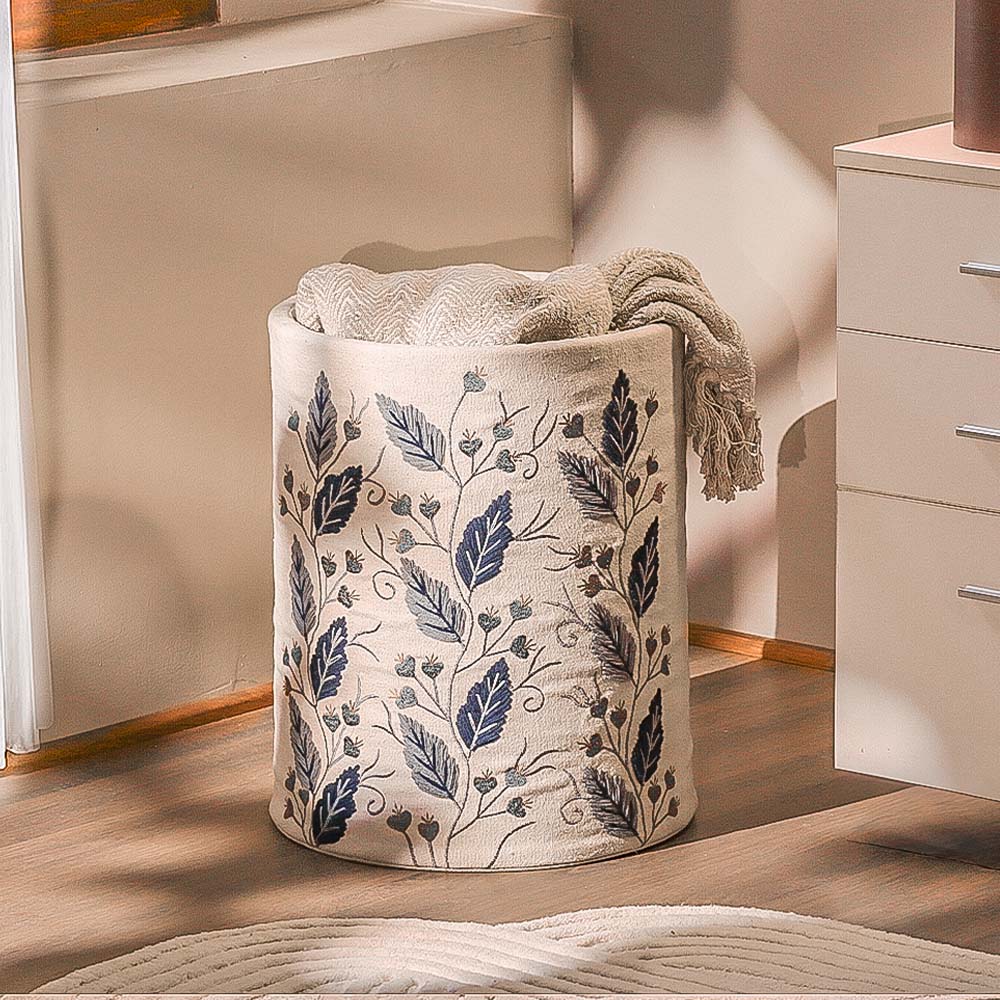 Gooseberry Embroidered Storage Basket - Blue Beige