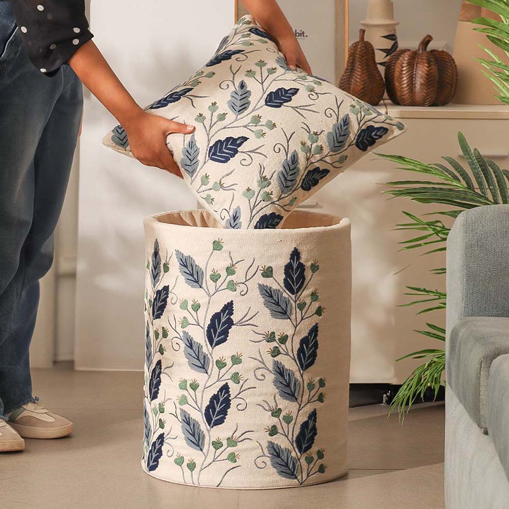 Gooseberry Embroidered Storage Basket - Blue Beige