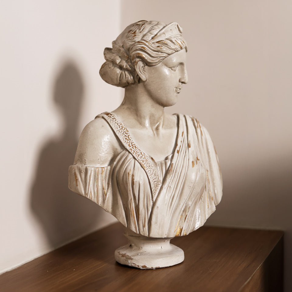 Grecian Woman Bust Sculpture Large - Vintage White