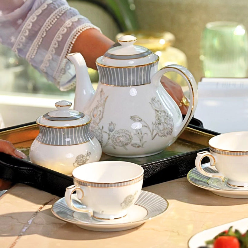 Grey Iris 17-piece Porcelain Tea Set