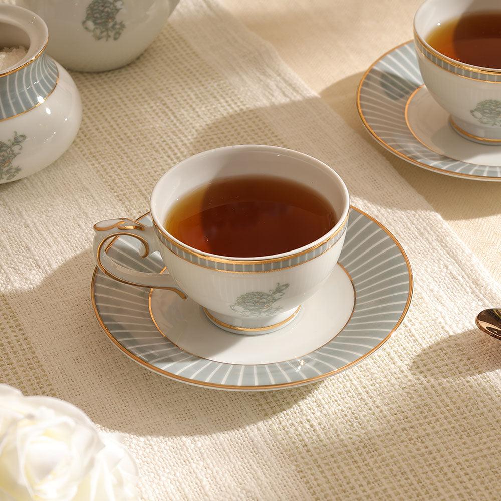 Grey Iris 12-piece Porcelain Cup & Saucer