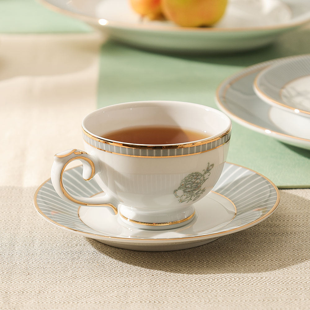 Grey Iris 12-piece Porcelain Cup & Saucer