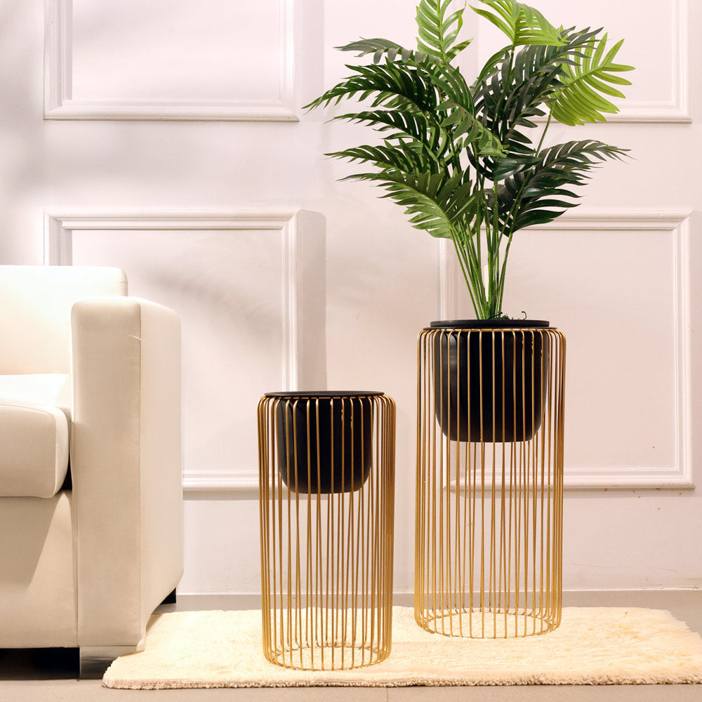 Astra Planters with Metal Stands, Set of 2 - Black Gold
