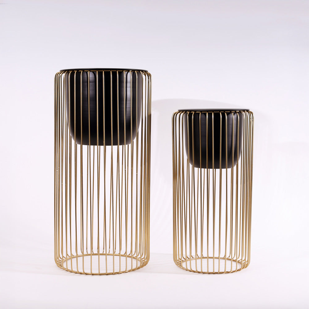 Astra Planters with Metal Stands, Set of 2 - Black Gold