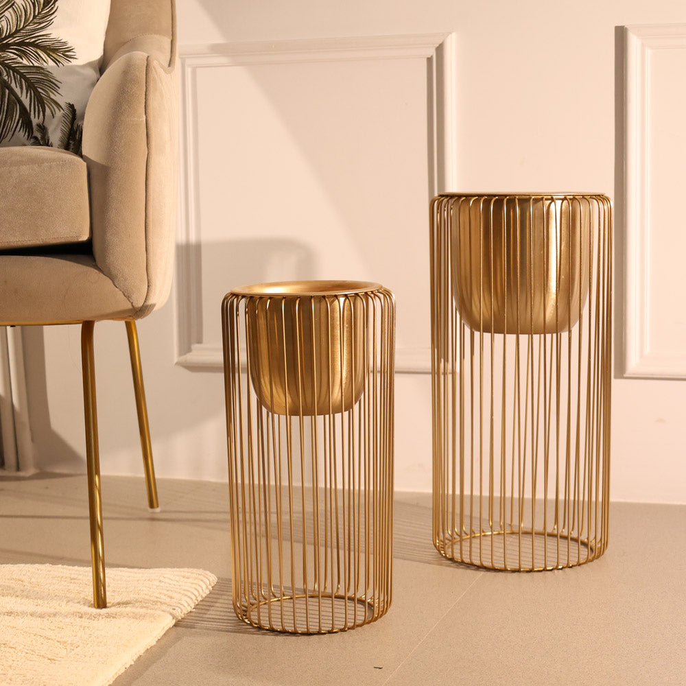Astra Planters with Metal Stands, Set of 2 - Gold