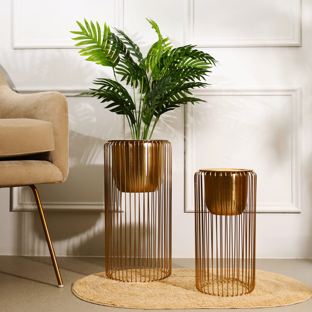 Astra Planters with Metal Stands, Set of 2 - Gold