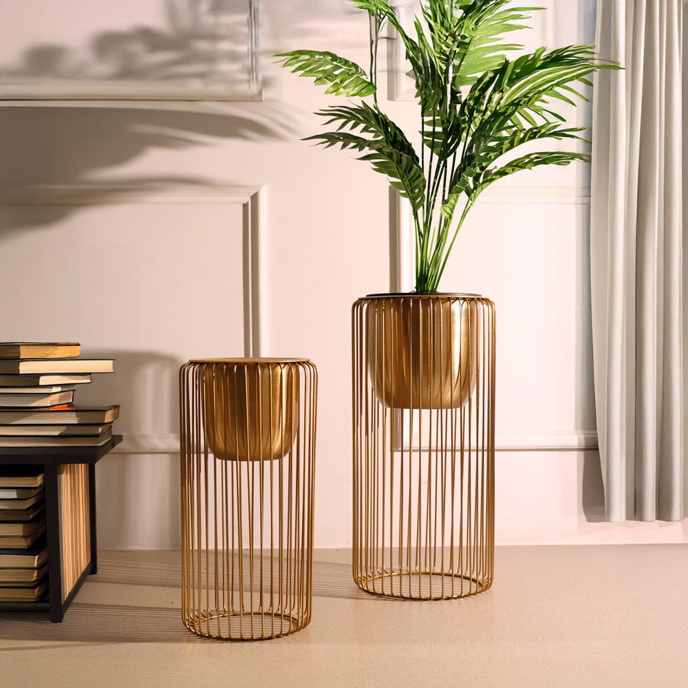 Astra Planters with Metal Stands, Set of 2 - Gold