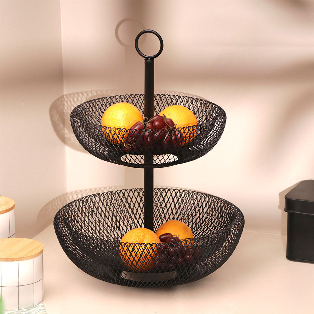 Grid 2-Tier Vegetable Storage Shelf - Black