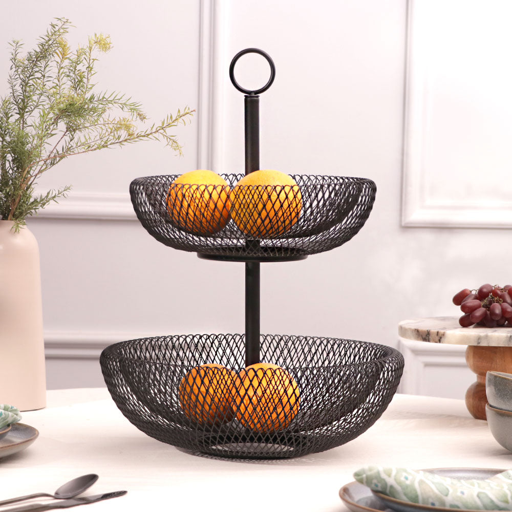 Grid 2-Tier Vegetable Storage Shelf - Black