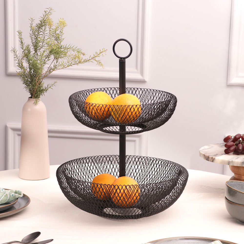 Grid 2-Tier Vegetable Storage Shelf - Black