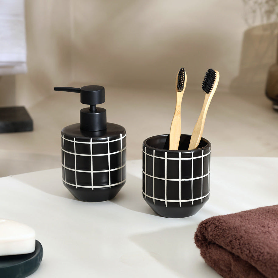 Grid 2-piece Ceramic Bathroom Set - Black White