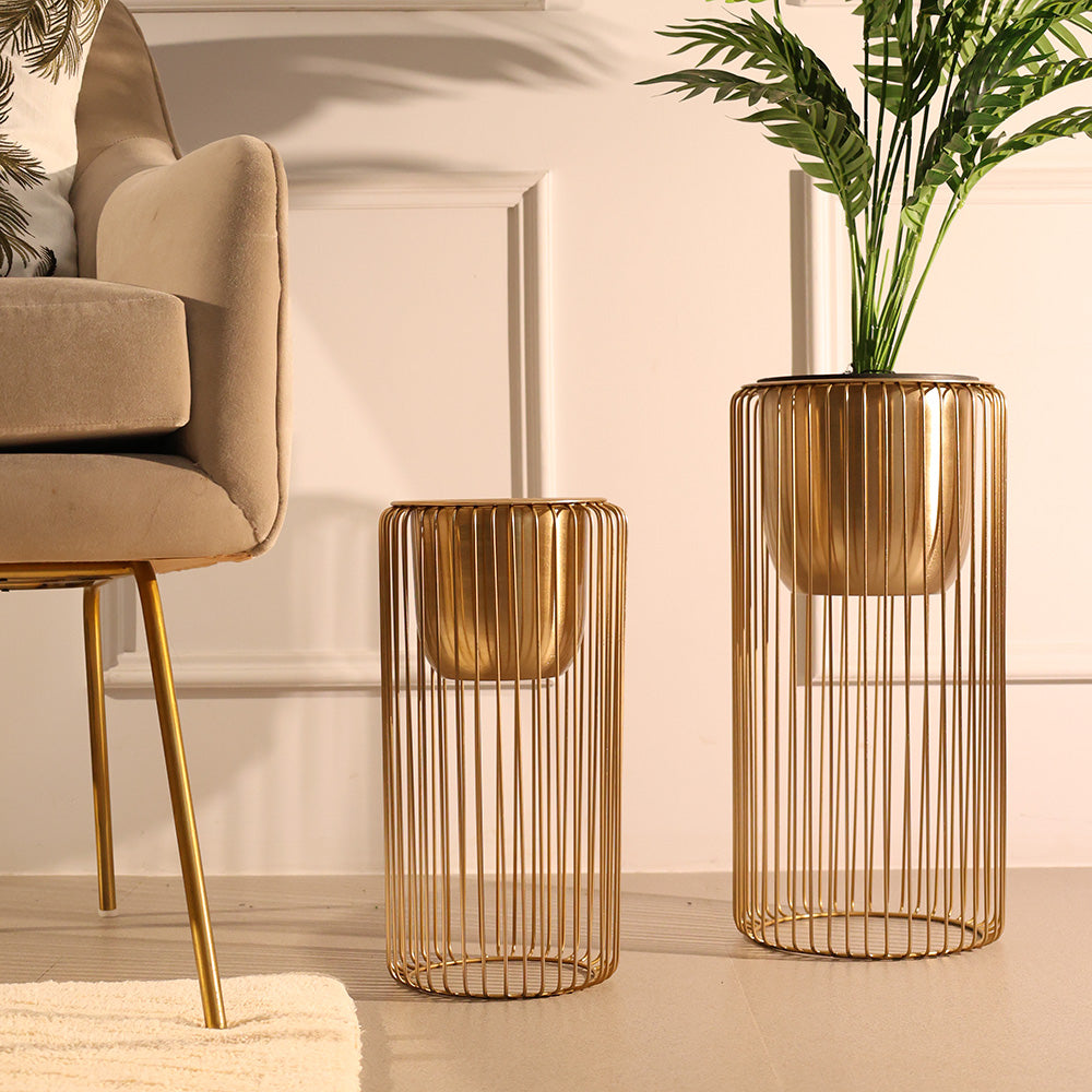 Astra Planters with Metal Stands, Set of 2 - Gold
