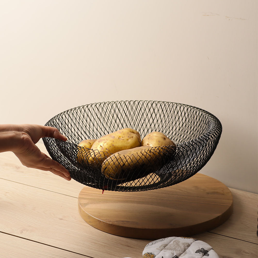 Grid Round Fruit Basket - Black