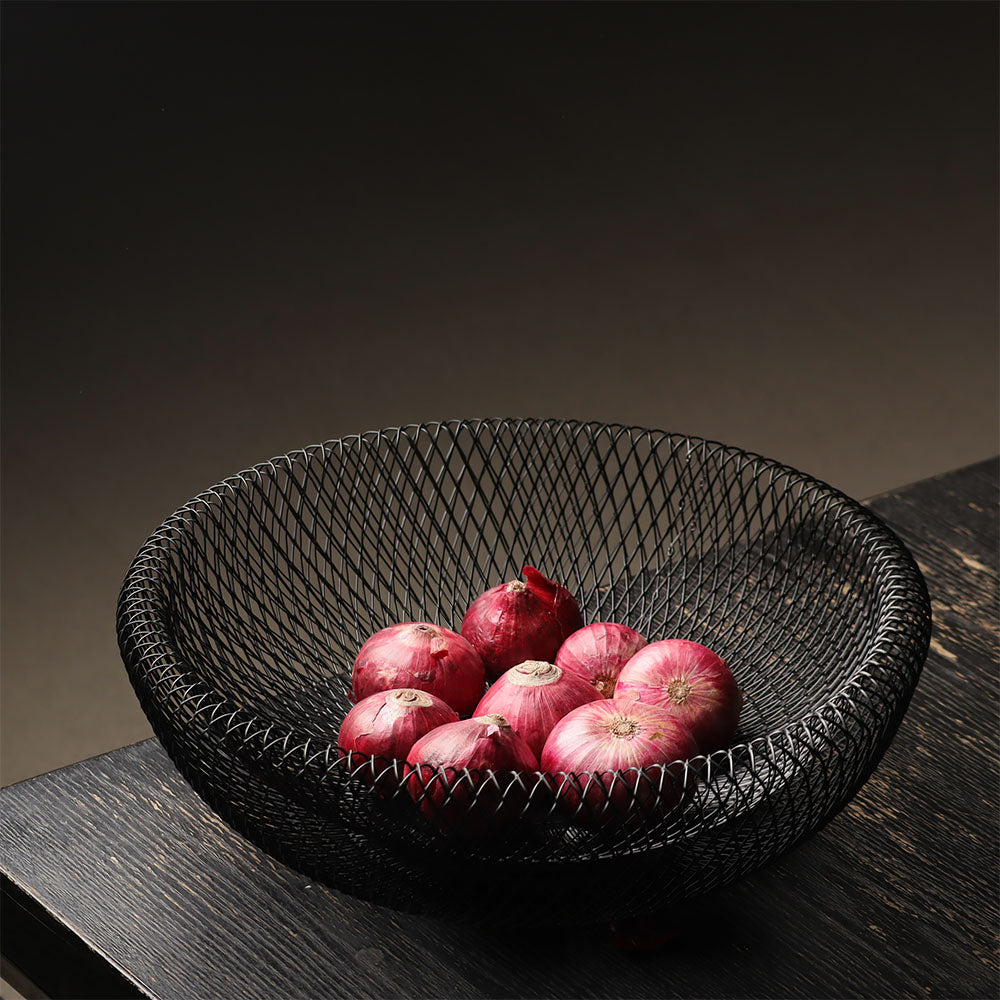 Grid Round Fruit Basket - Black