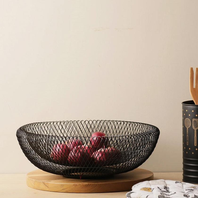 Grid Round Fruit Basket - Black