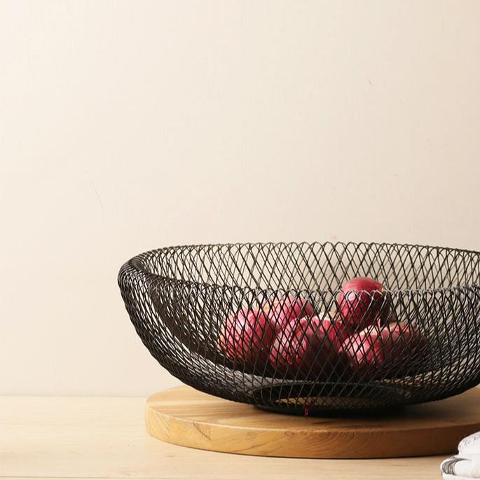 Grid Round Fruit Basket - Black