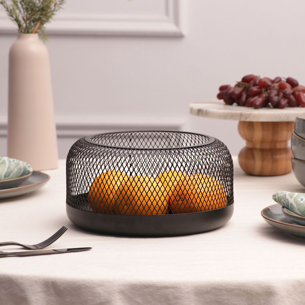 Grid Round Storage Basket Medium - Black