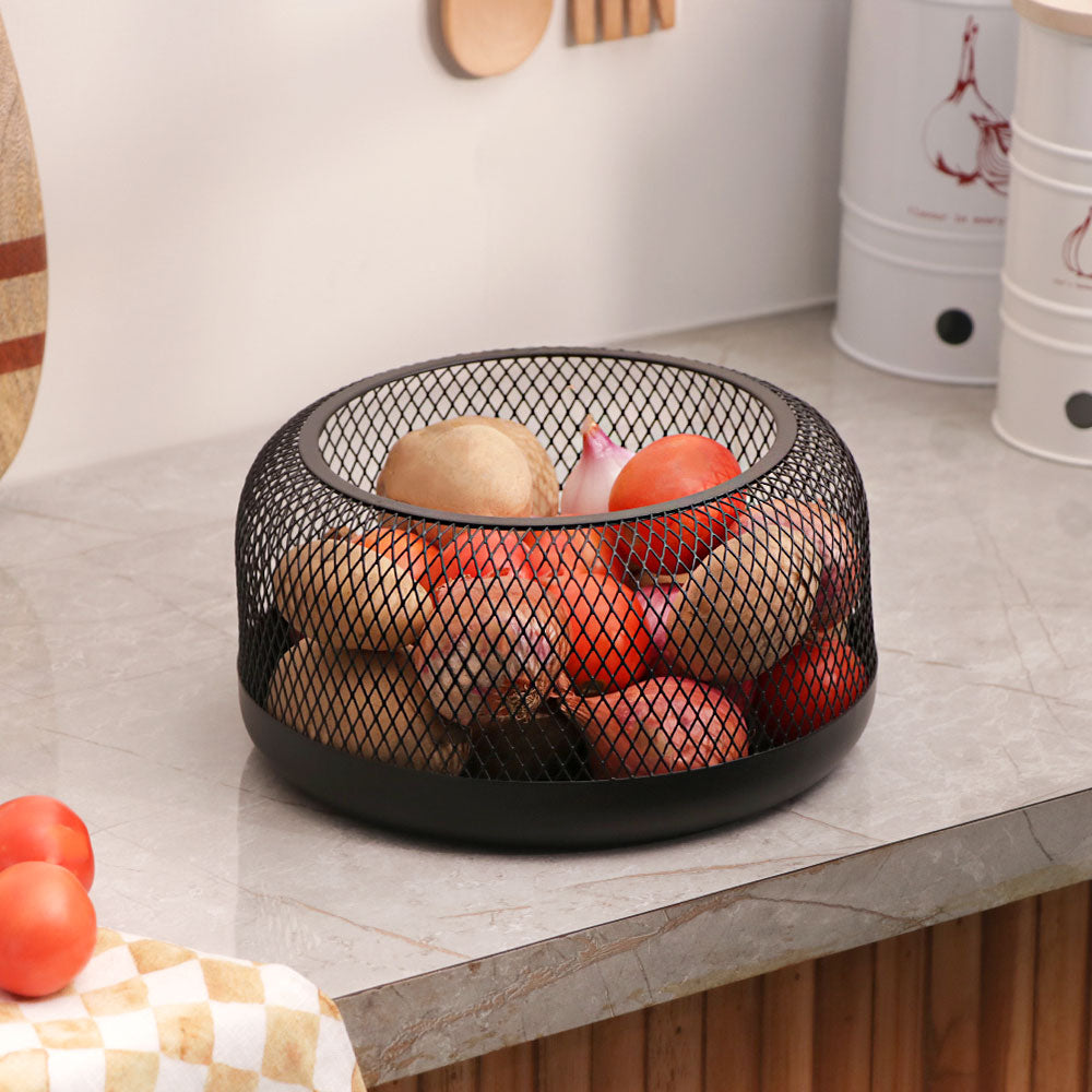 Grid Round Storage Basket Medium - Black