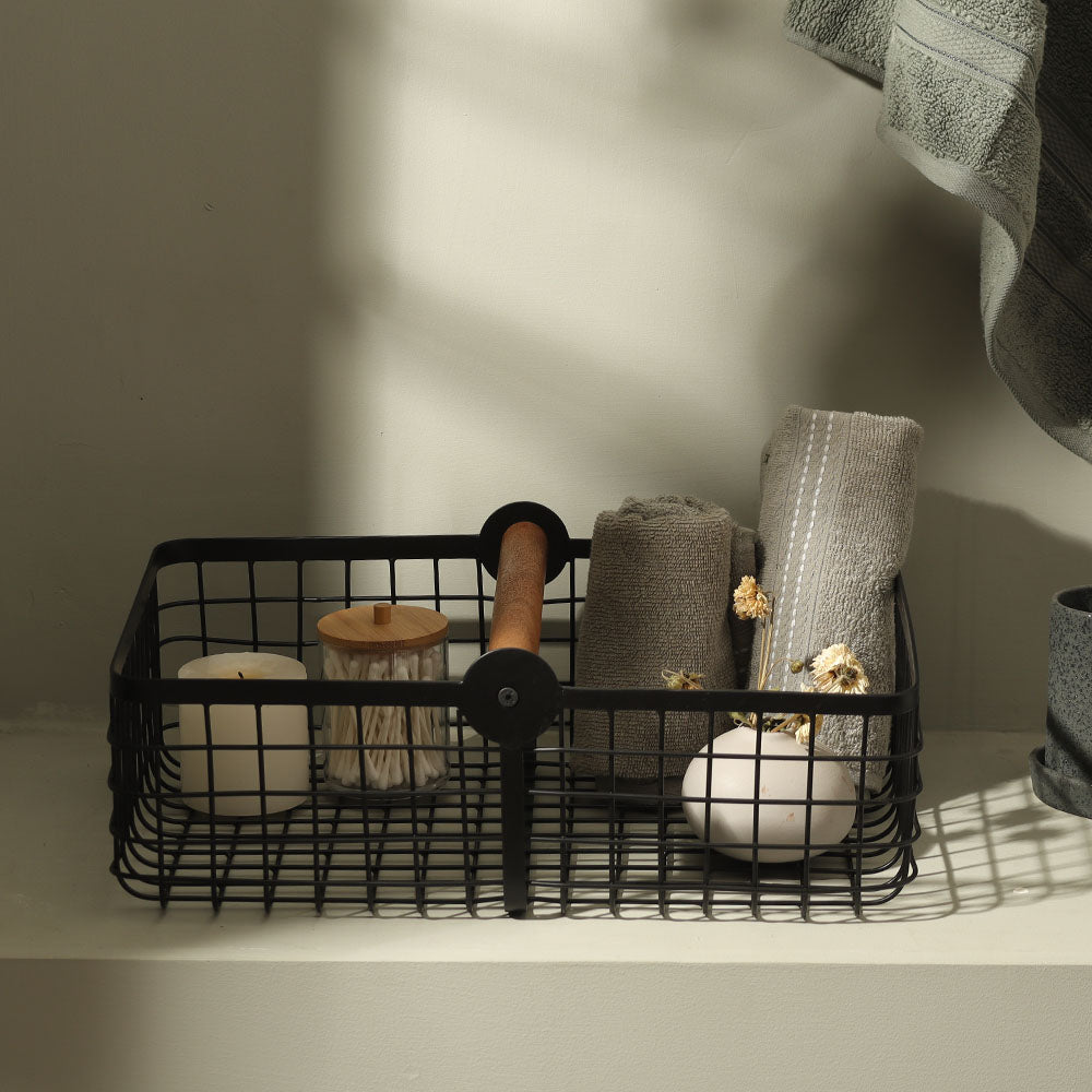 Grid Storage Basket with Handle Large - Black