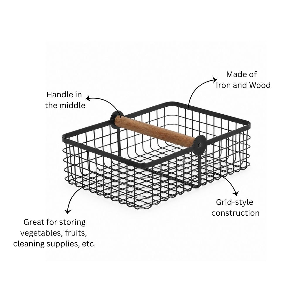 Grid Storage Basket with Handle Large - Black