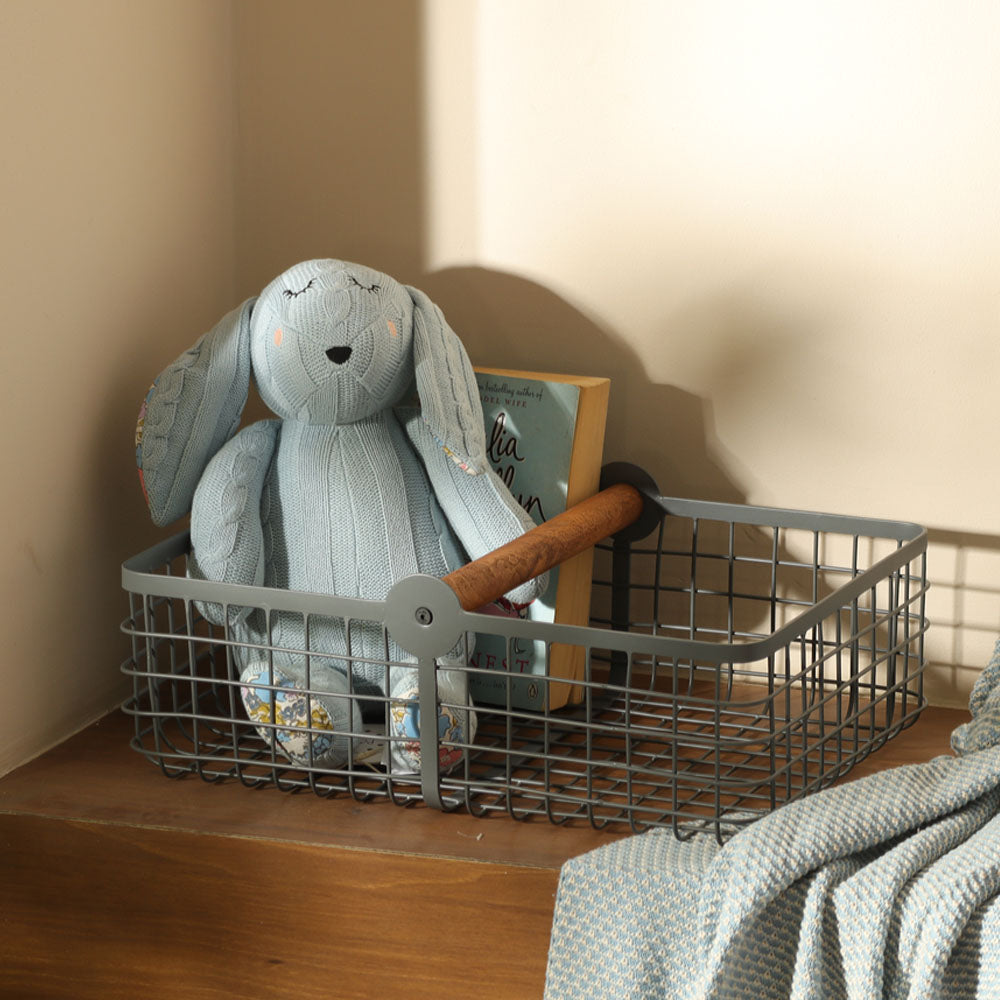 Grid Storage Basket with Handle Large - Grey