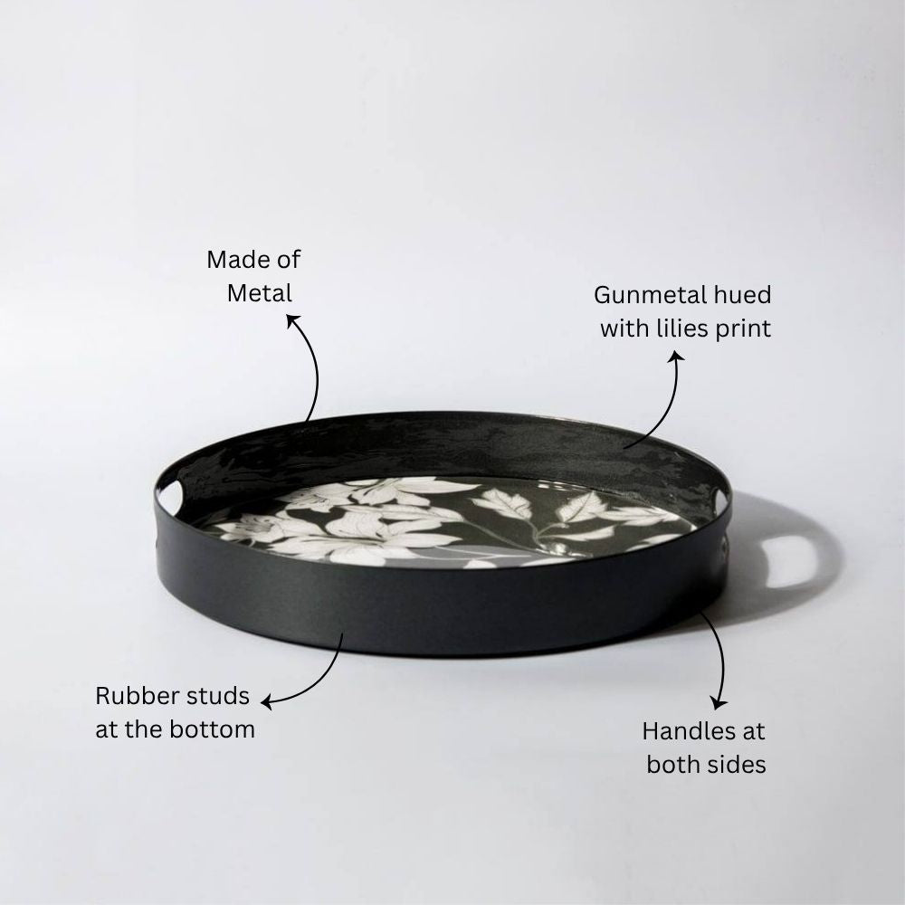 Gunmetal Serving Tray Medium - Lilies