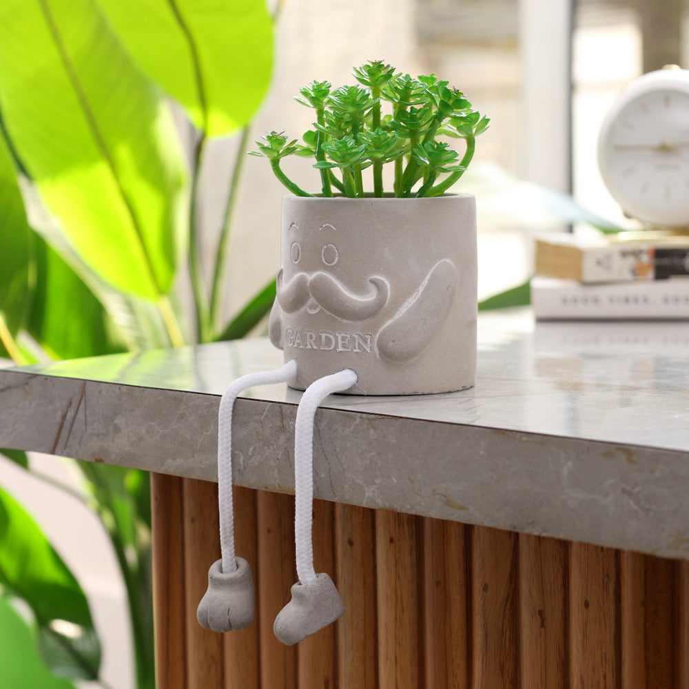 Hangout Gnome Planter with Faux Plant - Grey