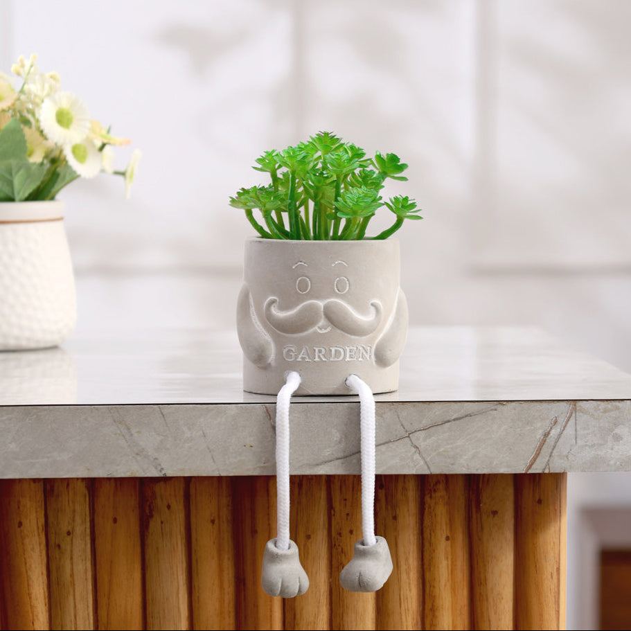faux plant grey pot Enhabit Hangout Gnome Planter with Faux Plant