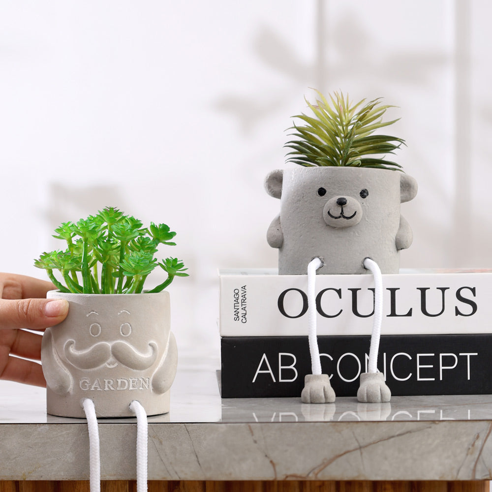 Hangout Gnome Planter with Faux Plant - Grey